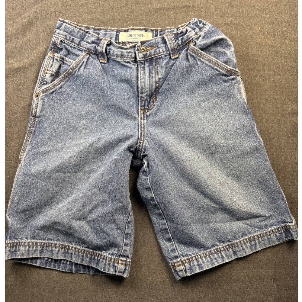 Cherokee Kids Carpenter Fit Denim Shorts Size 12 Blue Jean Pockets